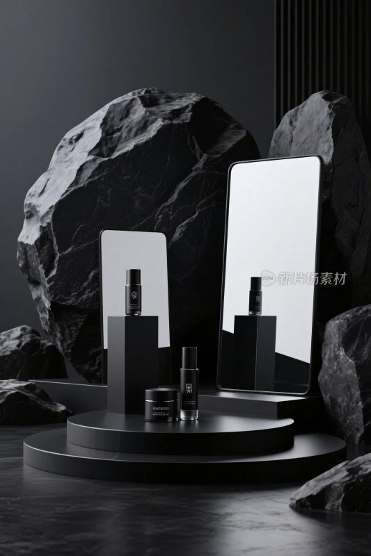 黑岩背景护肤品展示