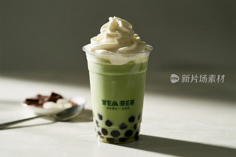 绿茶珍珠奶茶特写图