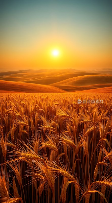 金色麦浪映夕阳