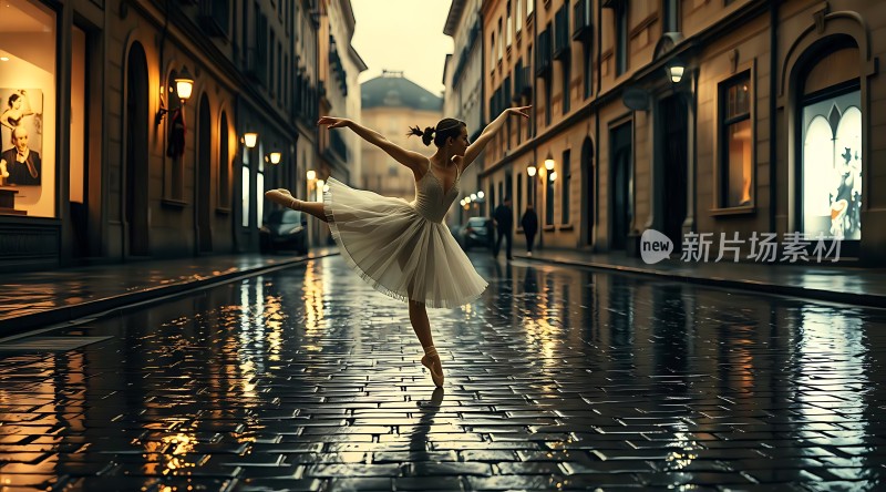 雨后街头的优雅舞者