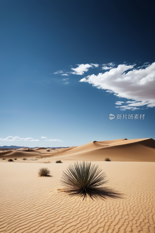 植物位于沙漠中央天空蔚蓝高清风景图片