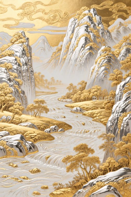 古风山水画卷插画