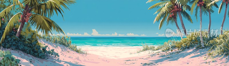夏日海边沙滩插画