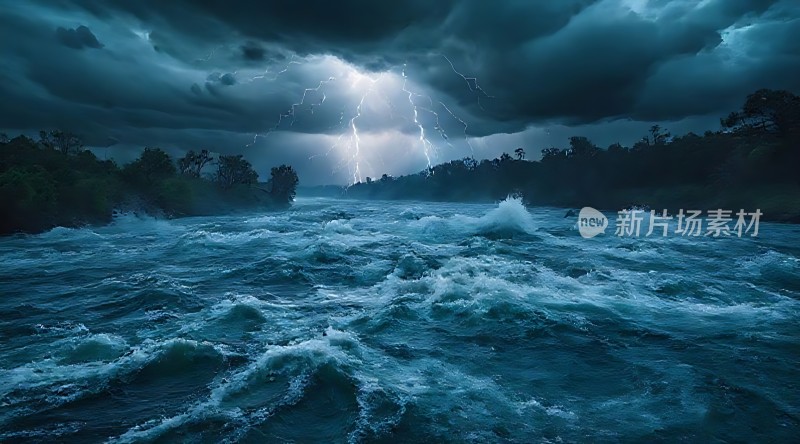 暴风雨中的闪电河流