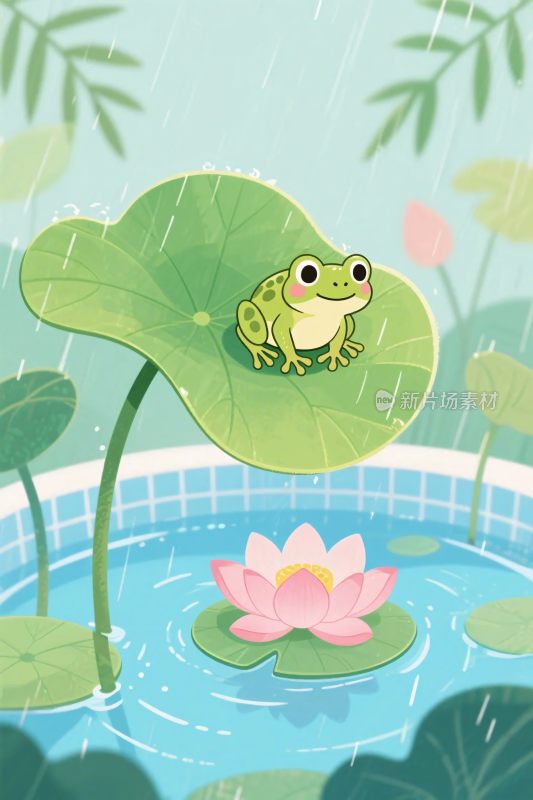青蛙荷叶池塘插画