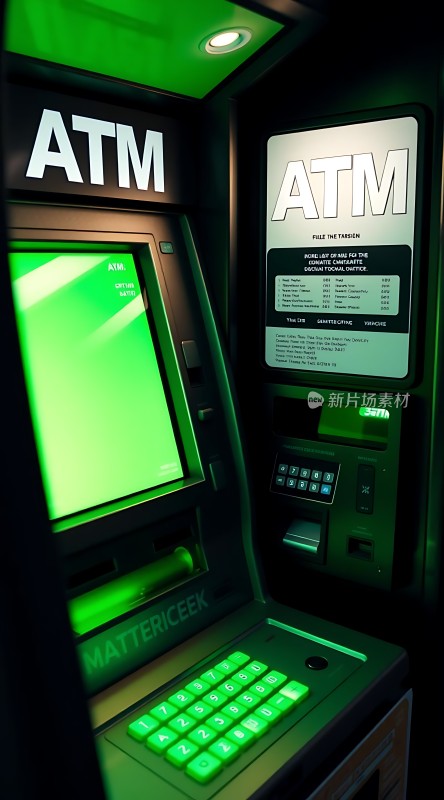绿色屏幕 ATM 机安全便捷的金融服务