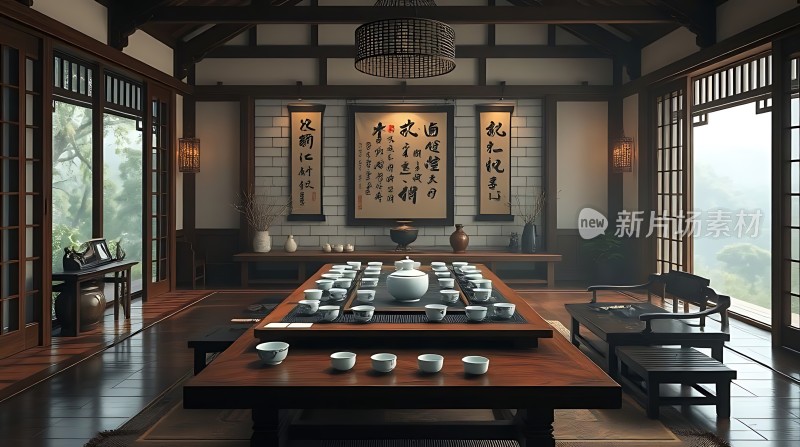 古风茶室雅集图