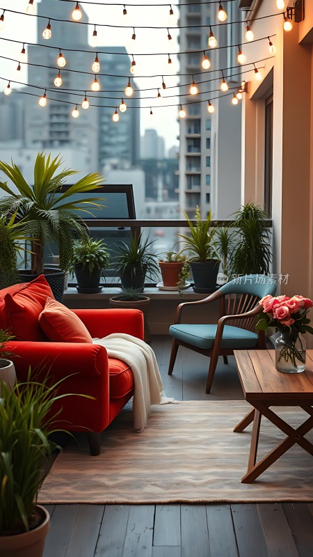温馨阳台绿意盎然舒适座椅静享时光