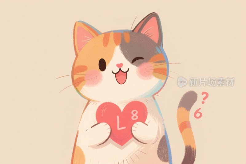 三色猫咪抱爱心插画