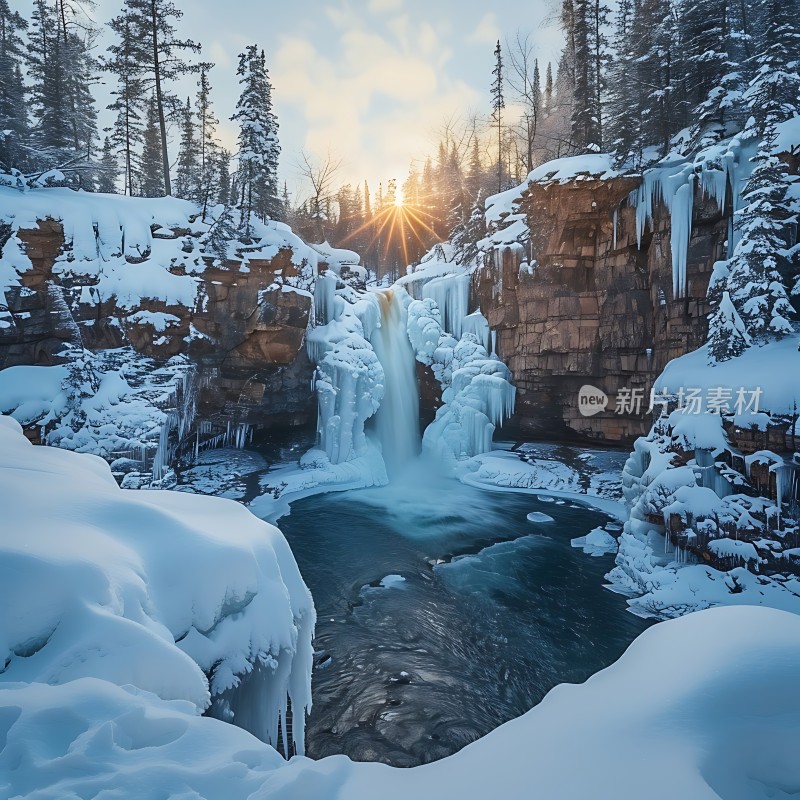 冬日瀑布雪景