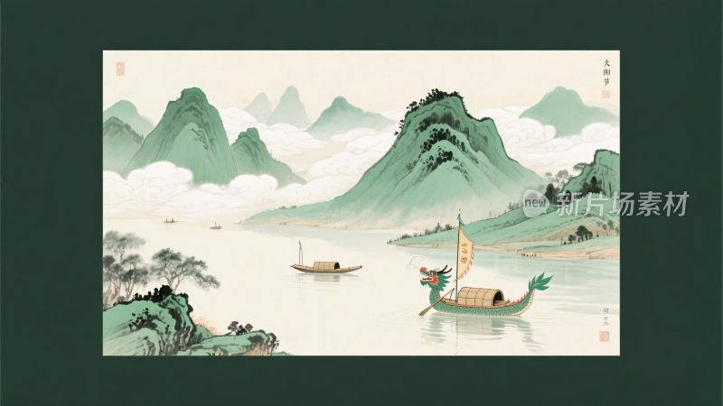 中国山水风景插画