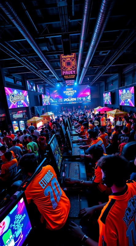 电竞大赛现场选手们专注比赛观众热情高涨