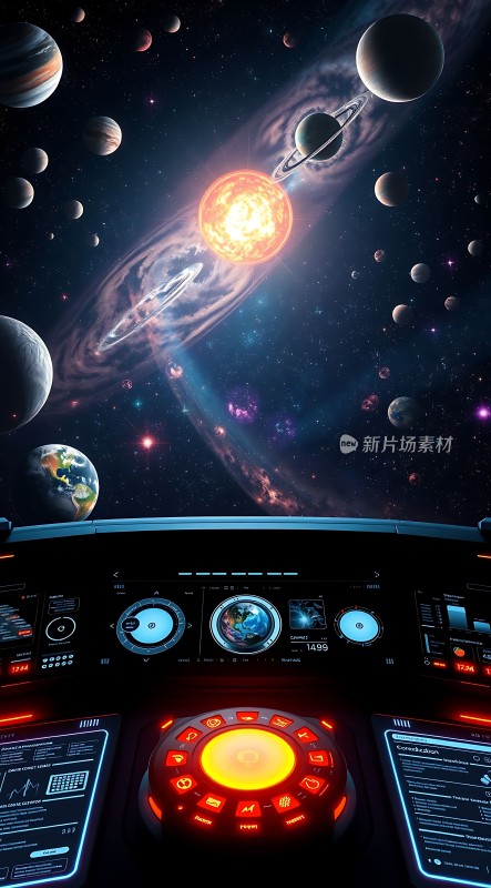 星际航行控制台与宇宙星系全景