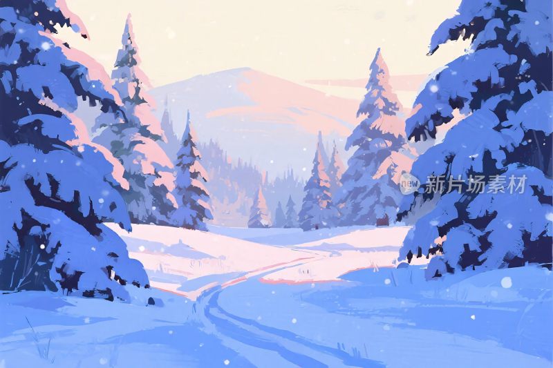 雪林冬日风景插画