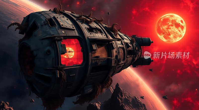 太空废墟红色星球上的神秘飞船