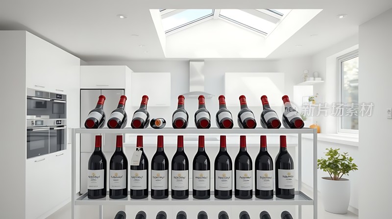 现代厨房中的红酒展示架