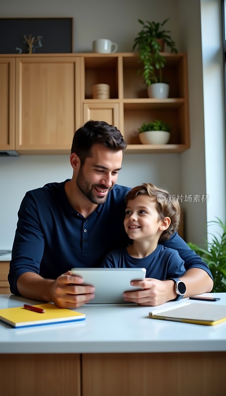 父子共度美好时光温馨互动学习时刻