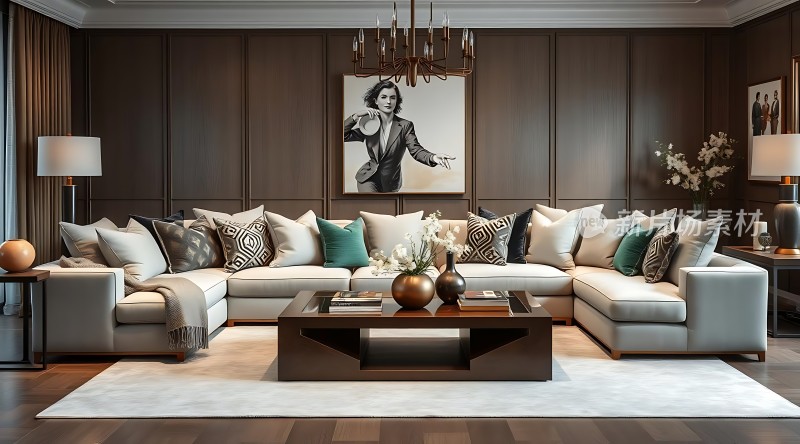 现代客厅设计舒适沙发与精美装饰画