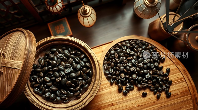 竹编盖碗咖啡豆