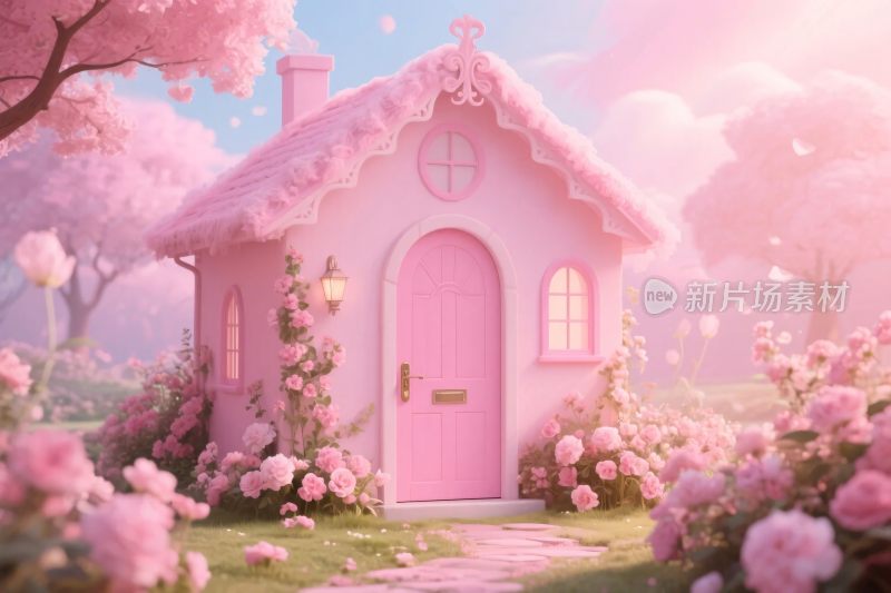粉色童话小屋梦幻场景