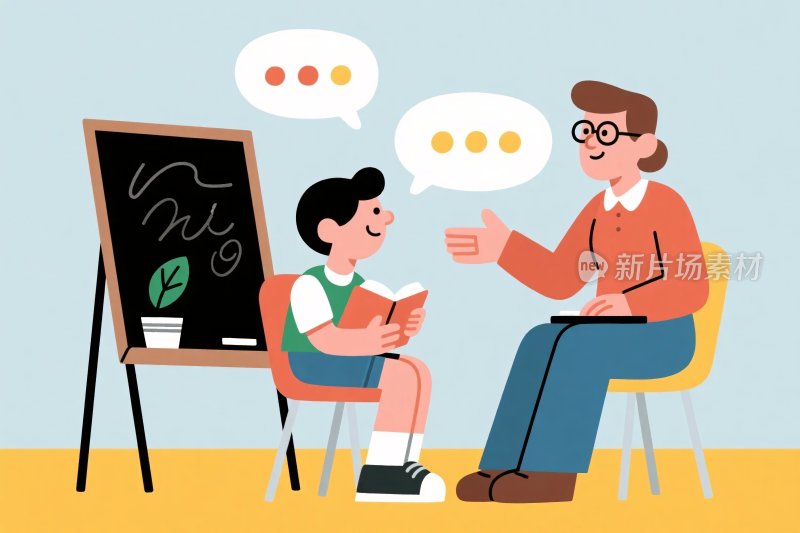 师生互动课堂插画