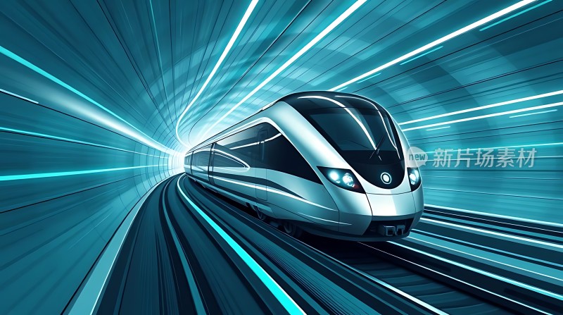 高速列车穿行隧道未来科技感十足