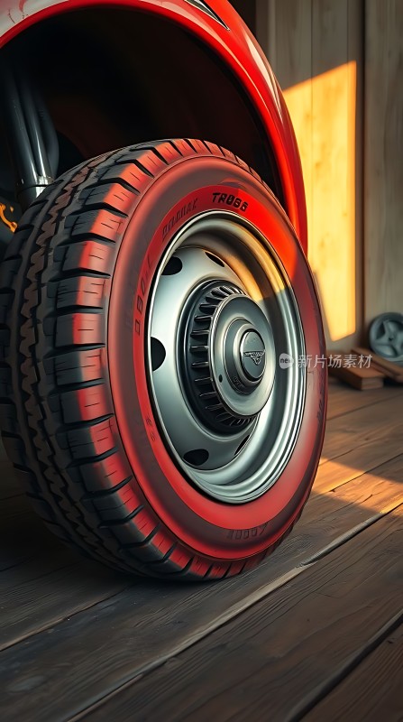 红色轮胎与轮毂的结合