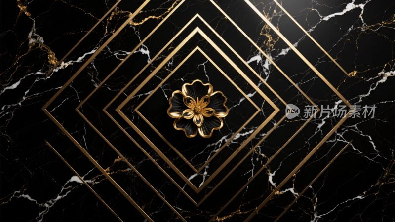 黑金菱形大理石花朵插画