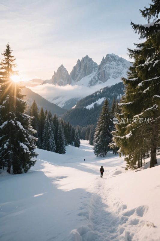 雪山雪景漫步图