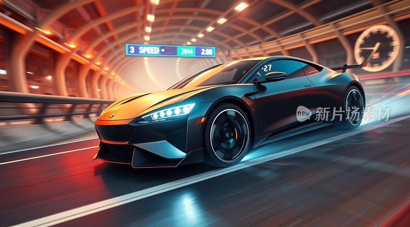未来科技感跑车高速行驶