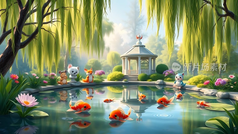 池塘边的动物乐园