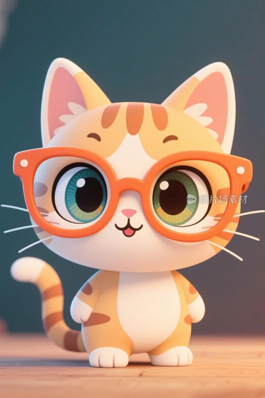 卡通小猫戴眼镜形象