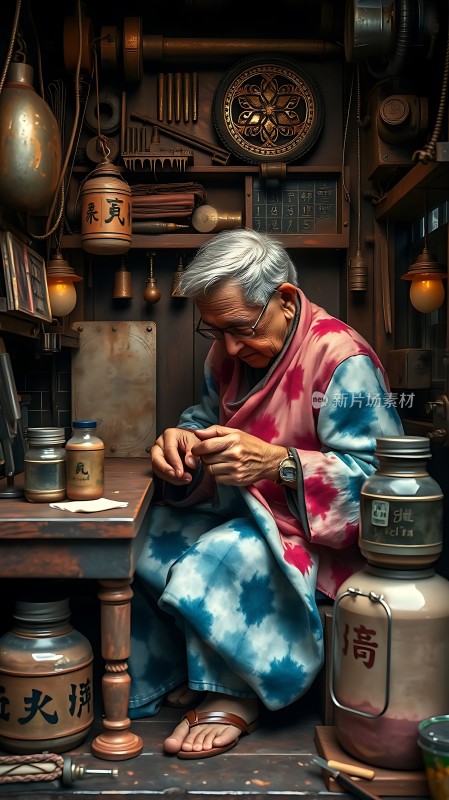 老匠人专注手工制作传统工具与容器环绕展现岁月匠心
