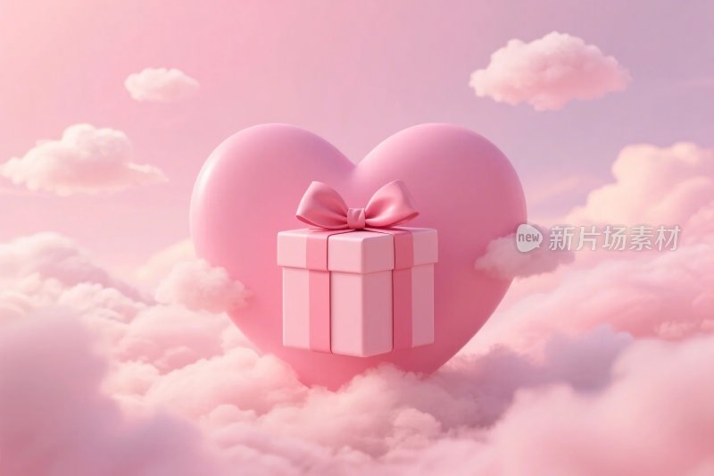 粉色爱心礼物云朵场景