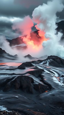 熔岩与云雾交织的山脉奇景 熔岩与云雾交织的山脉奇景