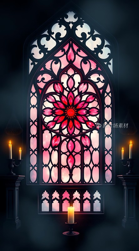 神秘教堂玫瑰窗烛光