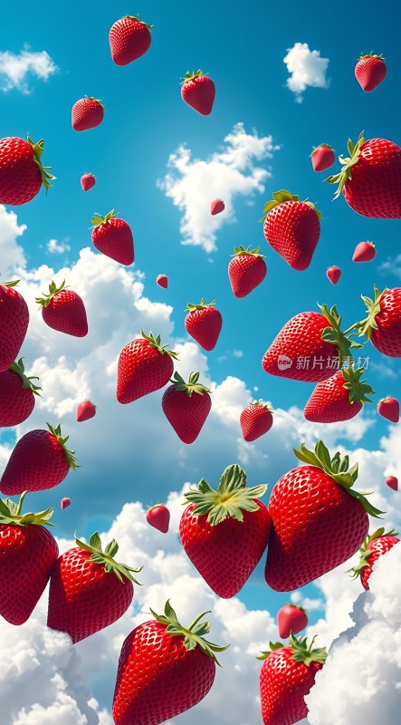 草莓飘浮天空