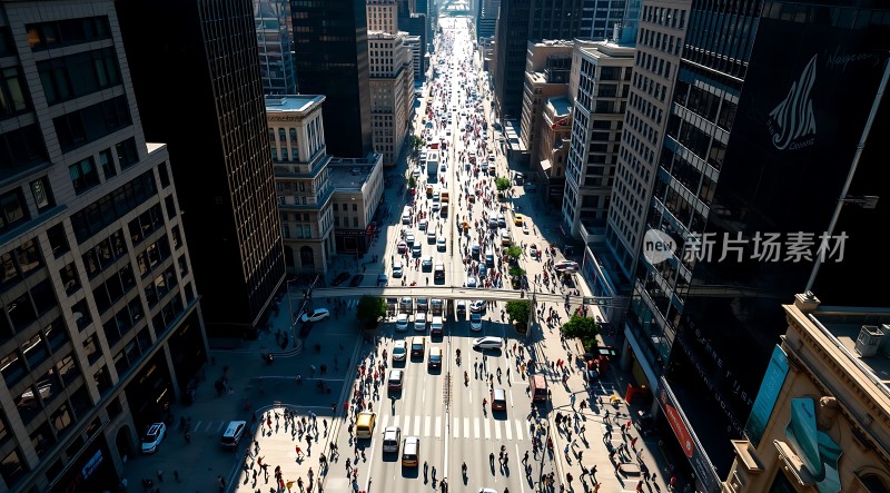 繁华都市车水马龙高楼林立人群熙攘