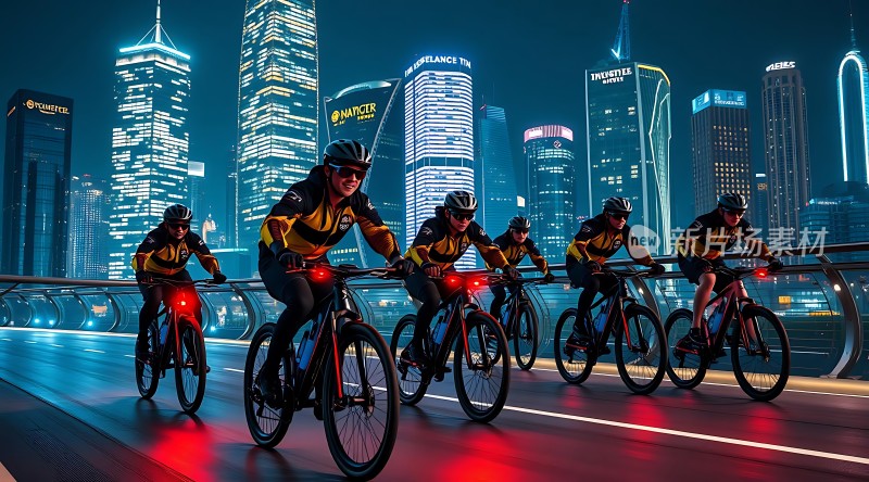 骑行者夜游城市夜景