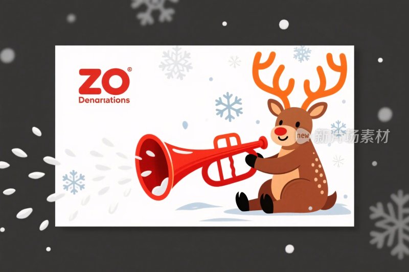 卡通驯鹿吹喇叭公益插画