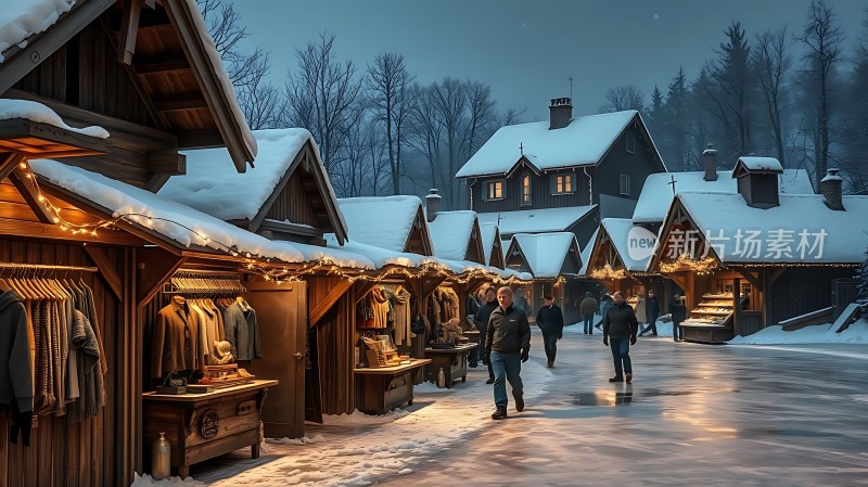雪夜集市温馨时光