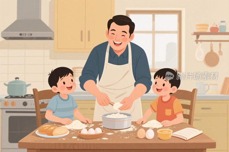 家庭厨房亲子烘焙场景