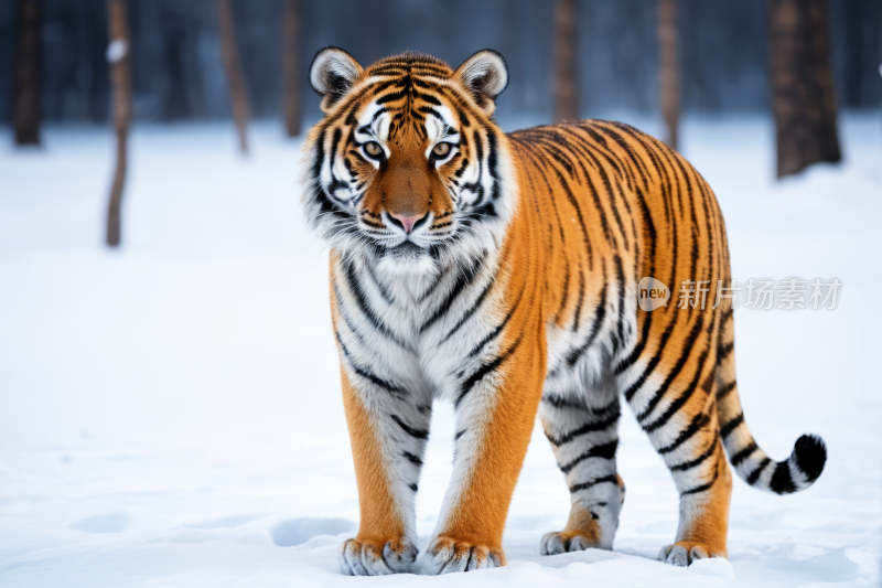 一只老虎在雪地里行走高清图片