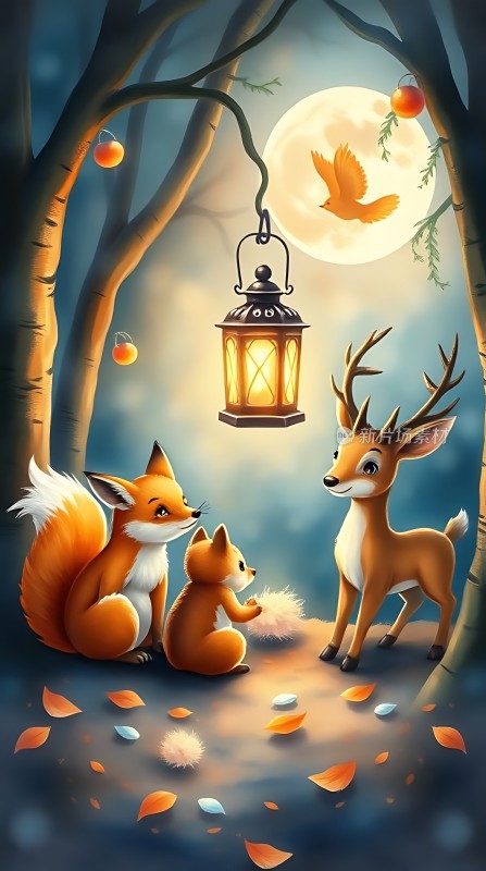 秋夜森林里的温馨对话