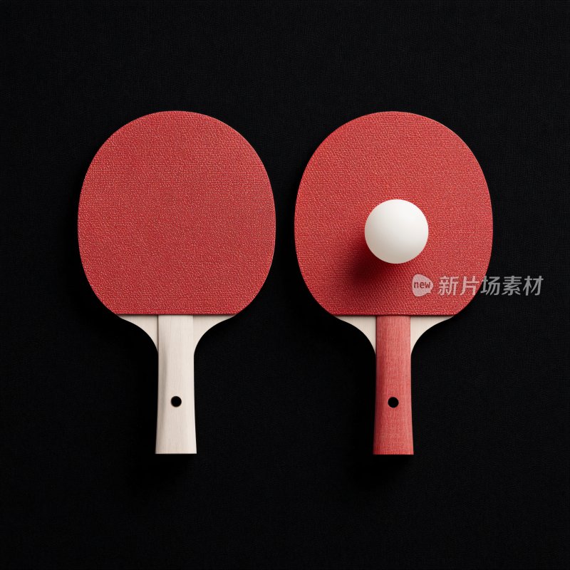 两个乒乓球拍与一个乒乓球