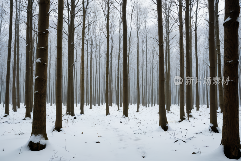 雪林中的树木地面上有雪高清风景图片