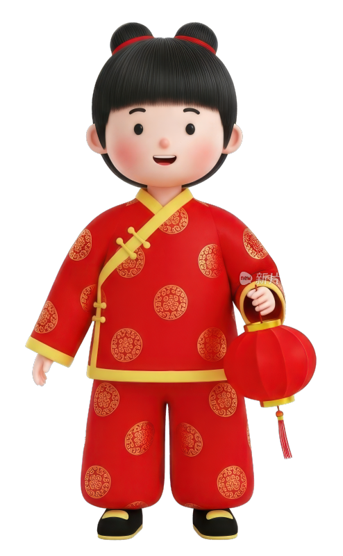 3D卡通形象穿着中国传统服饰的女孩