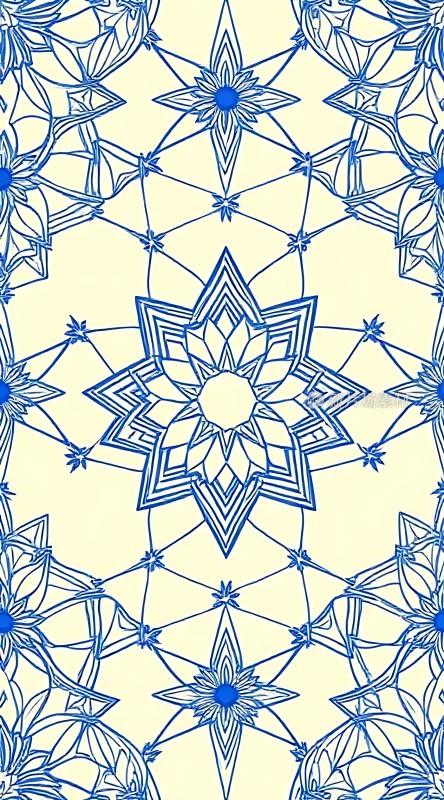 蓝色几何花卉图案