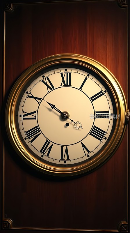 古铜色时钟映红木背景