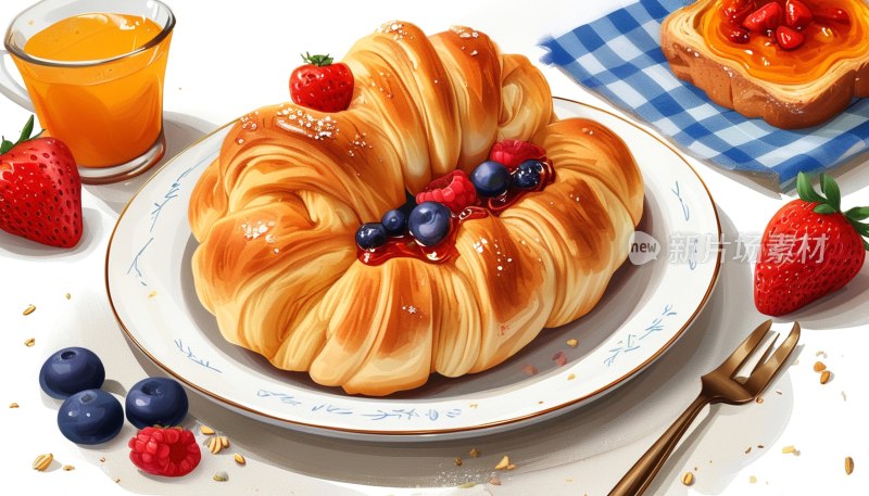 白底可颂早餐